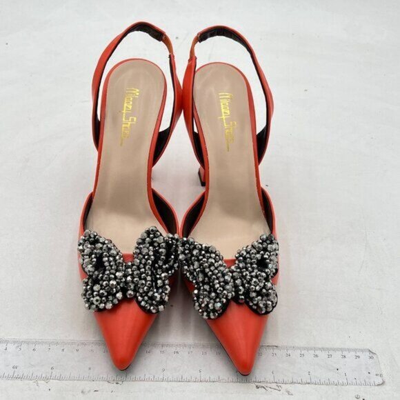 Milooey Orange Women Closed Pointed Toe Slip On Sandal Chic Rhinestone Butterfly - Picture 3 of 7